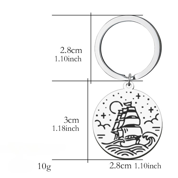 Wholesale Outdoor Travel Scenery Stainless Steel Round Plate Necklace Keychain